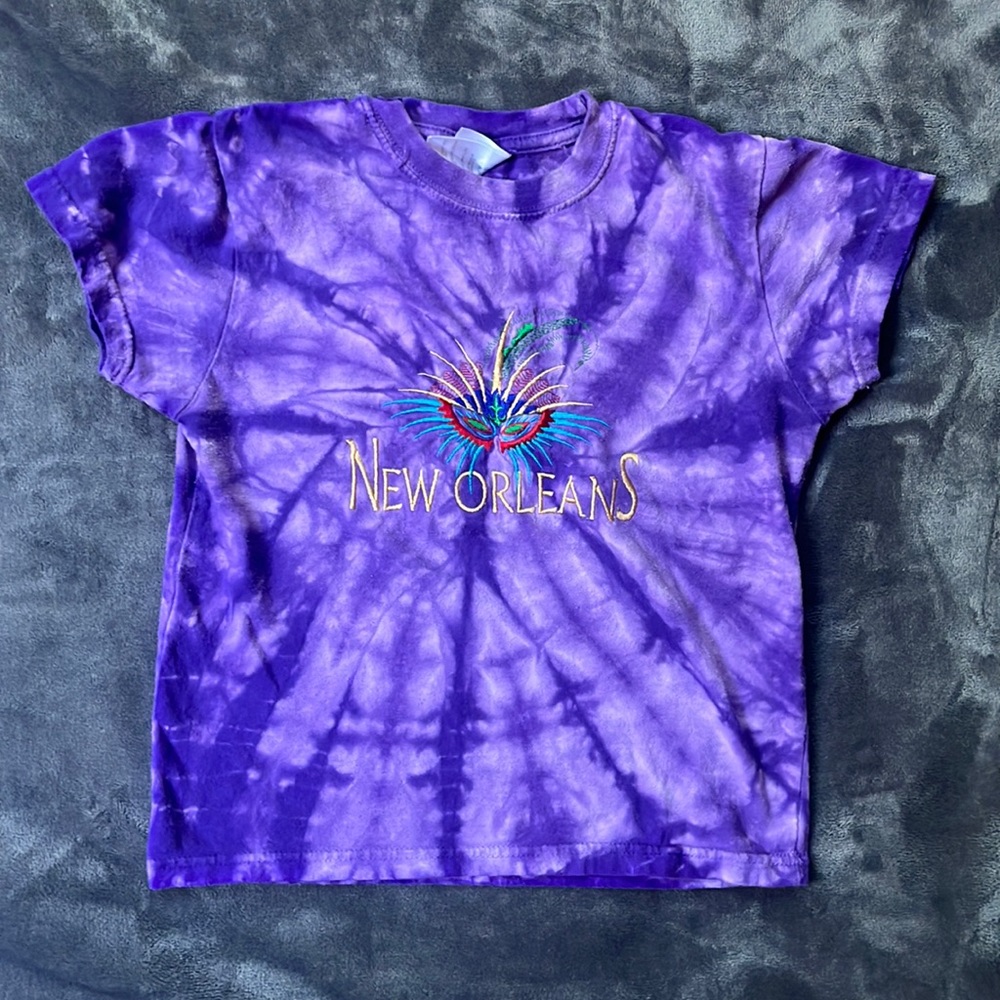 Super cute spiral tie dye New Orleans embroidered baby tee